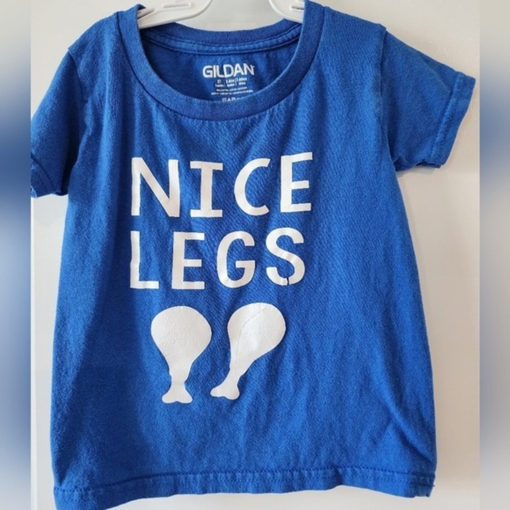 Gildan Toddler 3T Blue Nice Legs Turkey Drumstick Thanksgiving Graphic Tee Shirt - Picture 8 of 9